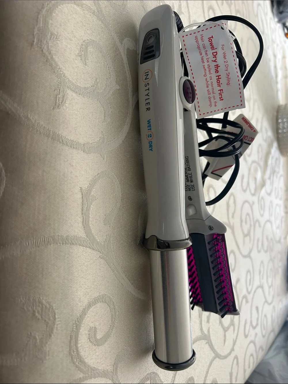 InStyler Wet to Dry Silver Curling Iron with Pink Bristle Brush